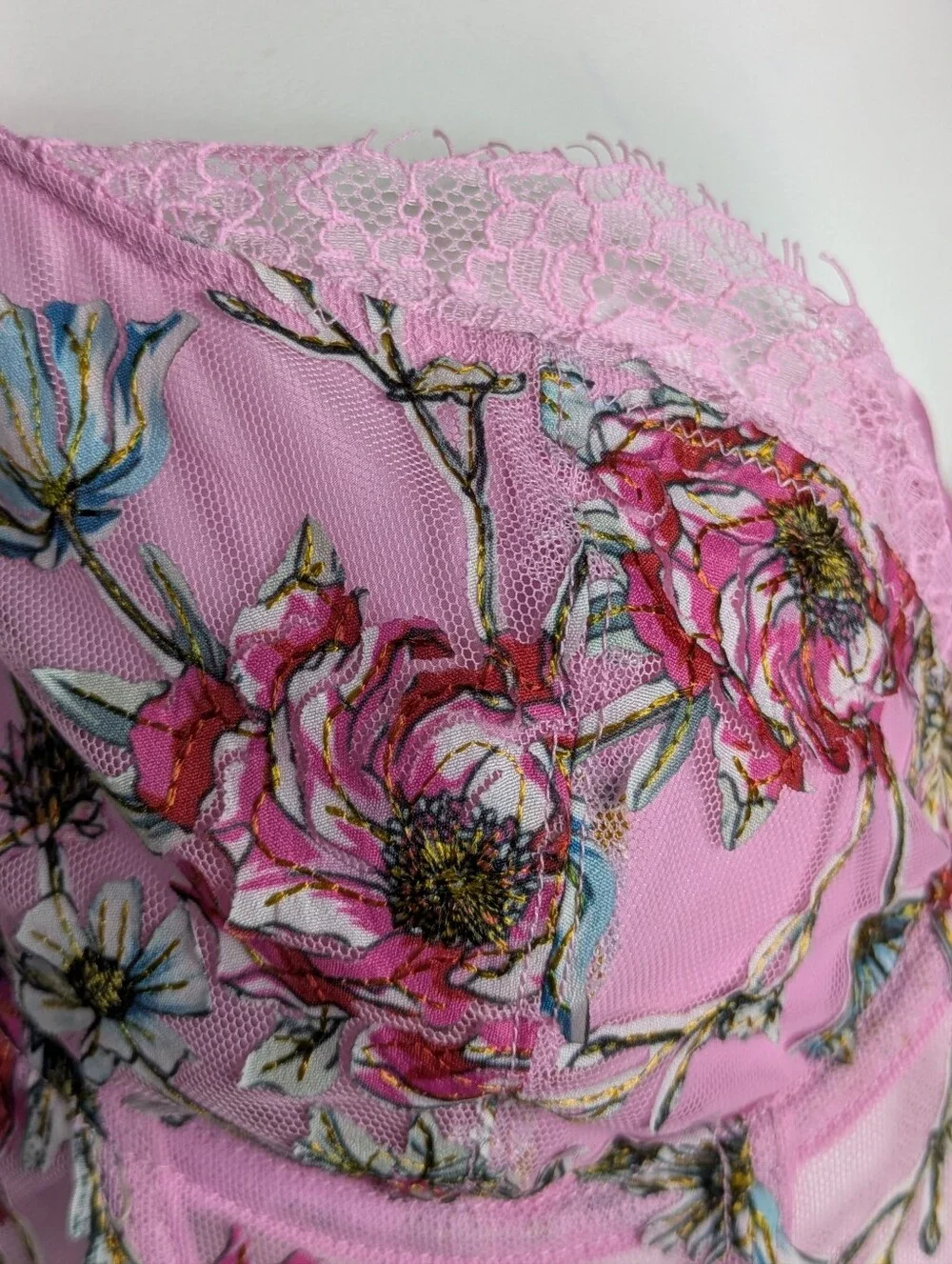 Victoria's Secret Dream Angels Floral Applique Mesh Lace Corset Bustier Top L